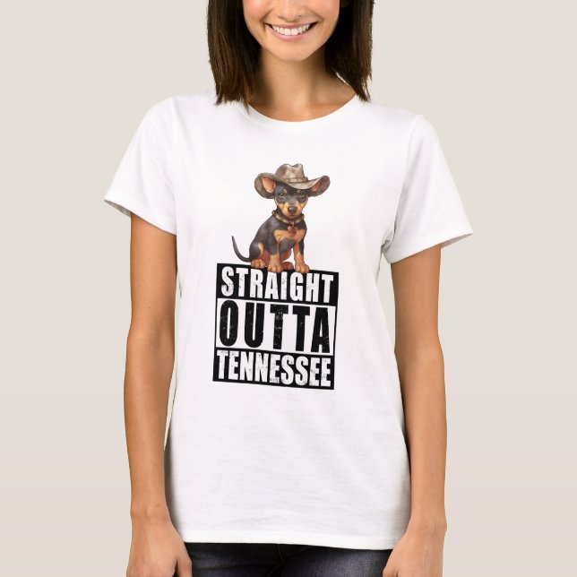 Camiseta Cowboy Doberman Pinscher Hetero Fora do Tennessee (Frente)