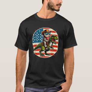 Camiseta Cowboy Engraçado Rindo Dinossauro EUA Bandeira T R