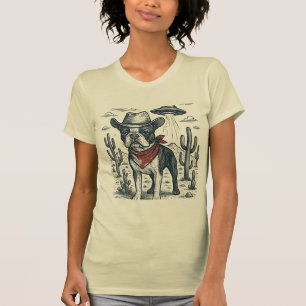 Camiseta cowboy french buldog vintage alienígena oeste