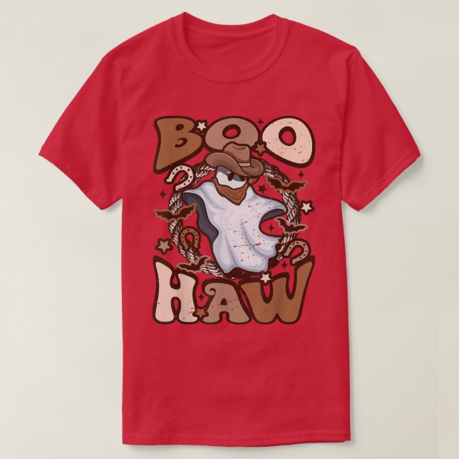 Camiseta Cowboy Ghost Boo Haw Retro Halloween Weste (Frente do Design)