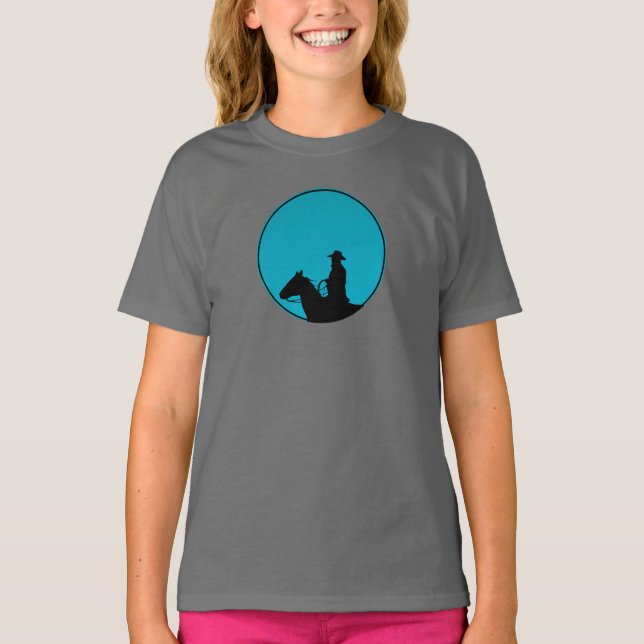 Camiseta Cowboy on Horseback Silhouette - Turquoise  (Frente)