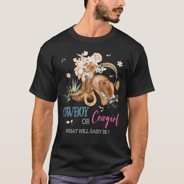 Camiseta Cowboy Ou Cowgirl Baby Gender Party Western (Frente)