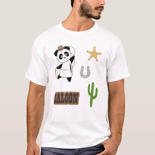 Camiseta Cowboy Panda Bear Saloon Oeste (Frente)