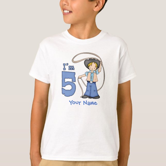 Camiseta Cowboy Roper 5 Birthday Personalizado (Frente)