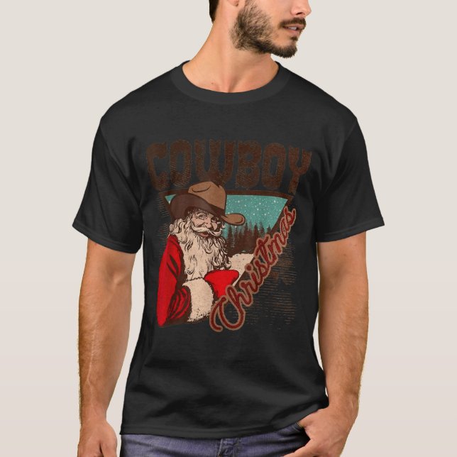 Camiseta Cowboy Santa Claus Merry Christmas Western Country (Frente)