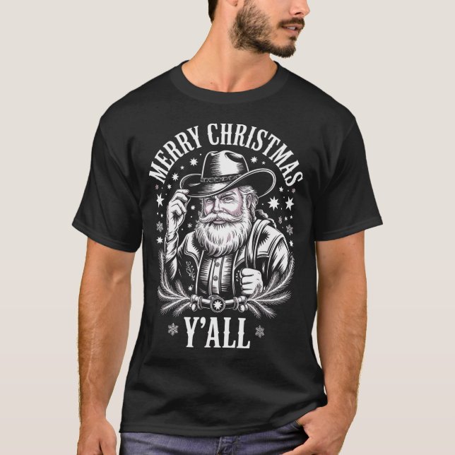 Camiseta Cowboy Santa Claus Merry Christmas Y'all Western C (Frente)