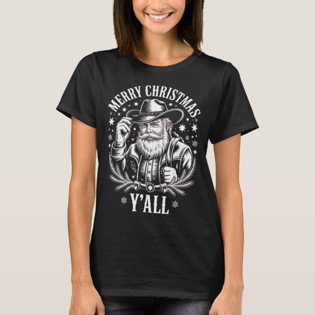 Camiseta Cowboy Santa Claus Merry Christmas Y'all Western C (Frente)
