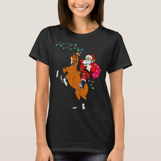 Camiseta Cowboy Santa Claus Riding A Horse Christmas Cowboy (Frente)