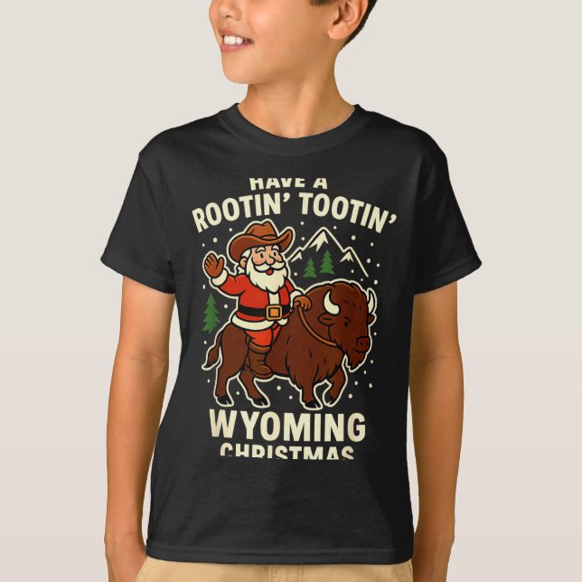 Camiseta Cowboy Santa Shirt Wyoming Christmas Buffalo Holid (Frente)