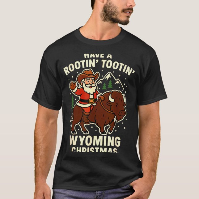 Camiseta Cowboy Santa Shirt Wyoming Christmas Buffalo Holid (Frente)