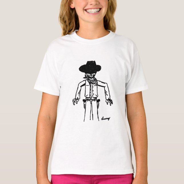 Camiseta Cowboy Sketch Girls Baby Doll T Shirt (Frente)