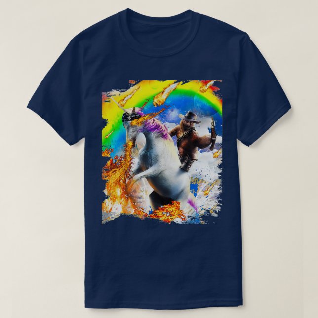 Camiseta Cowboy Sloth No Rainbow Fire Unicorn (Frente do Design)