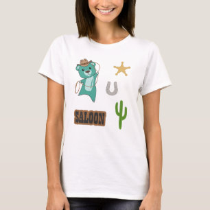 Camiseta Cowboy Turquoise Cute Bear Saloon Oeste