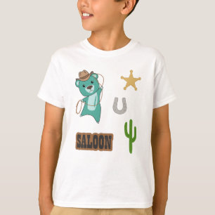 Camiseta Cowboy Turquoise Cute Bear Saloon Oeste