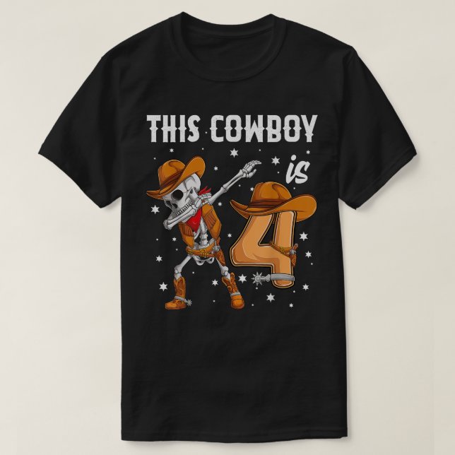 Camiseta Cowboy Western Dabbing Skeleton 4th bir (Frente do Design)