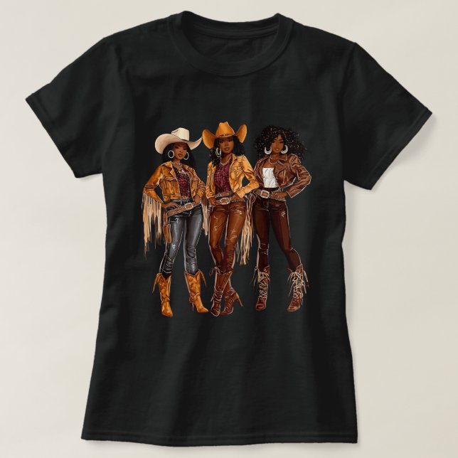 Camiseta Cowgirl Afro-Americana Ocidental do Texas Rodeo (Frente do Design)