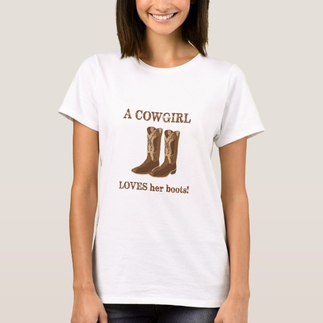 Camiseta Cowgirl ama suas botas palavras castanho ocidental (Frente)
