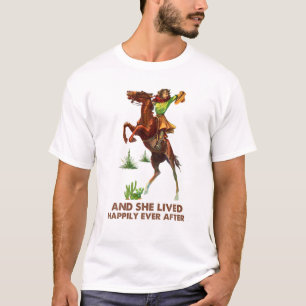 Camiseta Cowgirl Andando Ela Viveu Feliz Depois De Wester