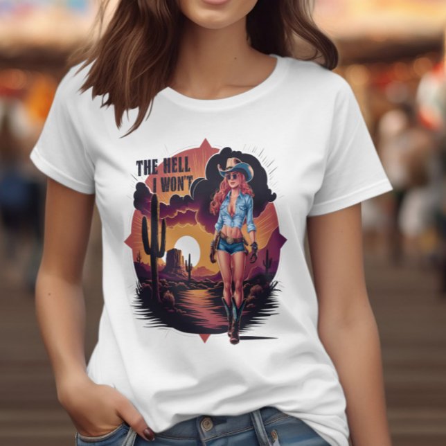 Camiseta Cowgirl beijada pelo Sol: Um Retrato da Boldness (Criador carregado)
