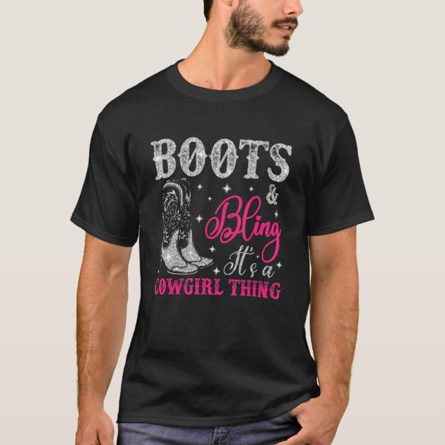 Camiseta Cowgirl Boots Bling It A Cowgirl Thing Country L (Frente)