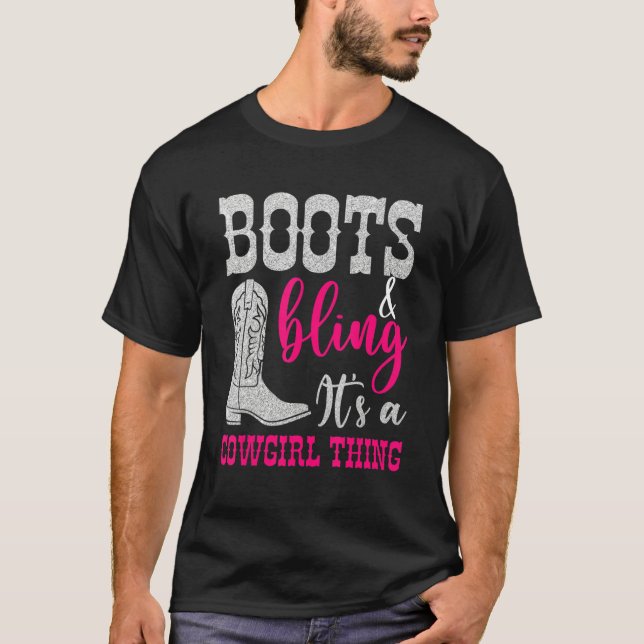 Camiseta Cowgirl Boots Bling Its A Cowgirl Thing Love Count (Frente)
