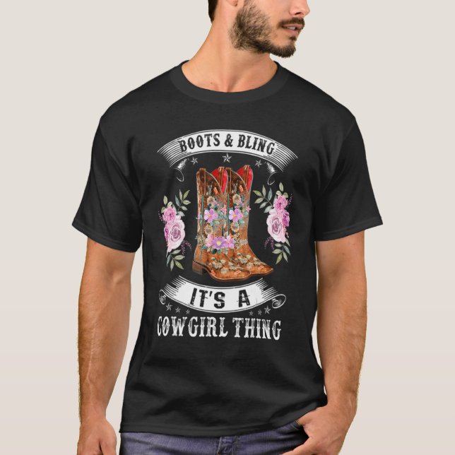 Camiseta Cowgirl Boots Bling Women Cachorro Amor País Vida (Frente)
