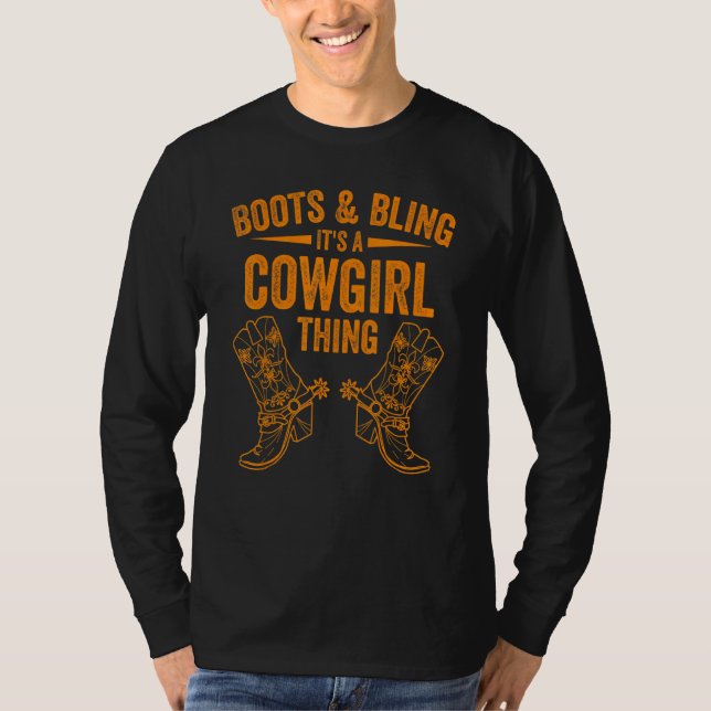 Camiseta Cowgirl Boots Bling Women Cachorro Amor País Vida (Frente)