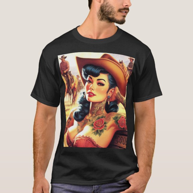 Camiseta Cowgirl da Tatuagem Quente (Frente)