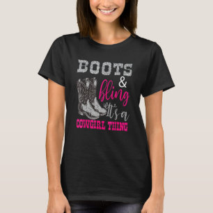 Camiseta Cowgirl Engraçada Boots Bling Women Bonitinho Coun