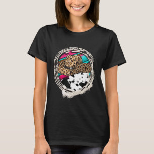 Camiseta COWGIRL Estampa de Vaca de Leopardo Padrão Serape
