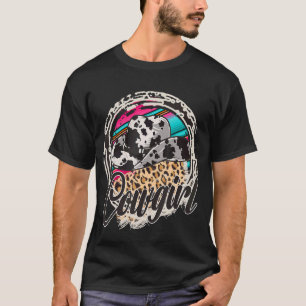 Camiseta COWGIRL Estampa de Vaca de Leopardo Serape Rodeio