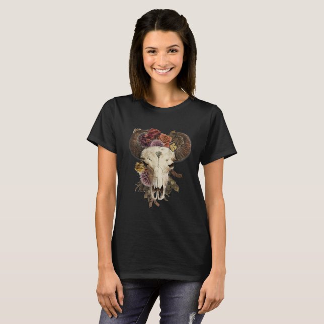 Camiseta Cowgirl Floral Bison Animal Cavalo (Frente Completa)