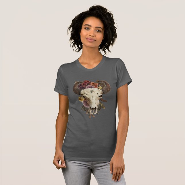Camiseta Cowgirl Floral Bison Animal Cavalo (Frente Completa)