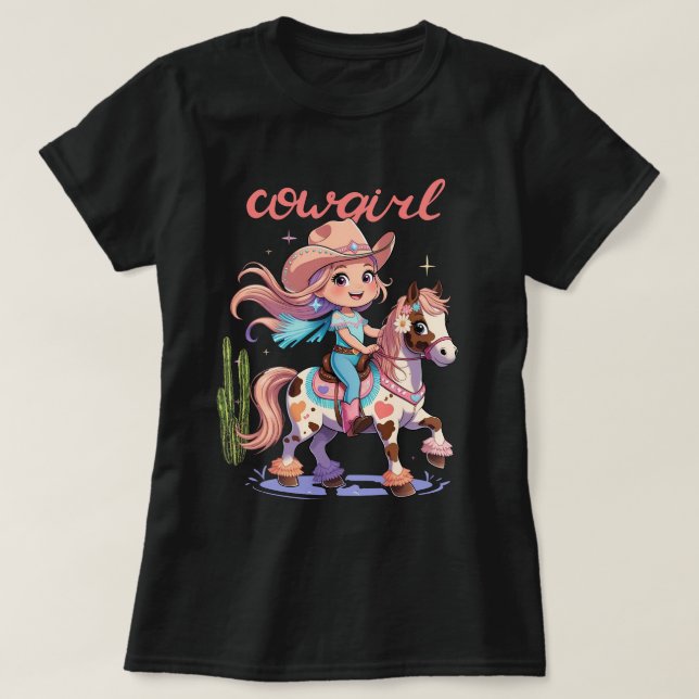 Camiseta Cowgirl Joyride - Aventura Ocidental para Cavalos  (Frente do Design)