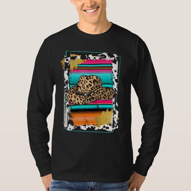 Camiseta COWGIRL  Leopard Cow Pattern Print Serape Rodeo 1 (Frente)