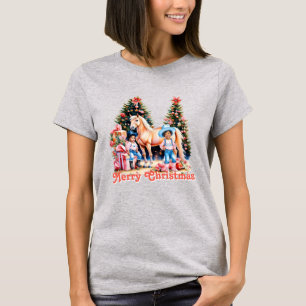 Camiseta Cowgirl Negra Horse de inverno Feliz Natal