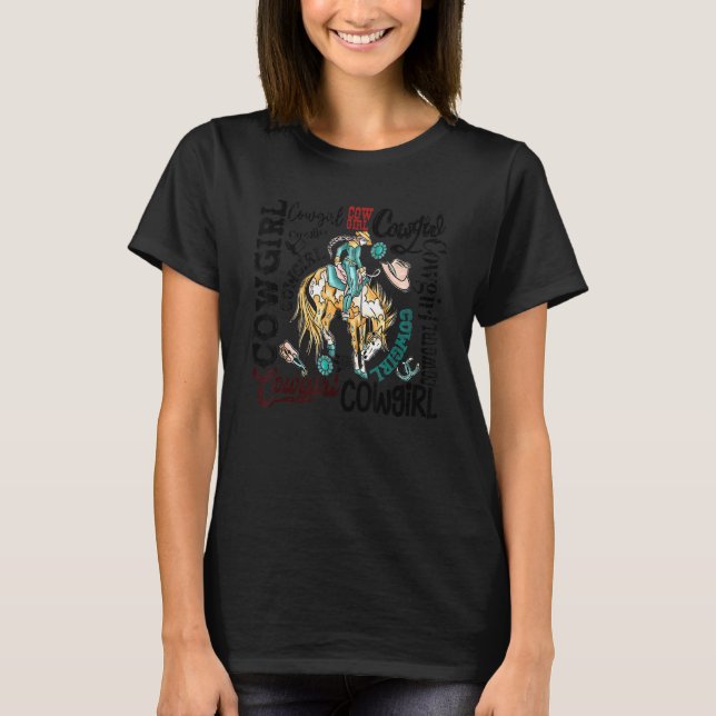 Camiseta Cowgirl Ocidental Hat Cowgirl Boots Turquoise (Frente)