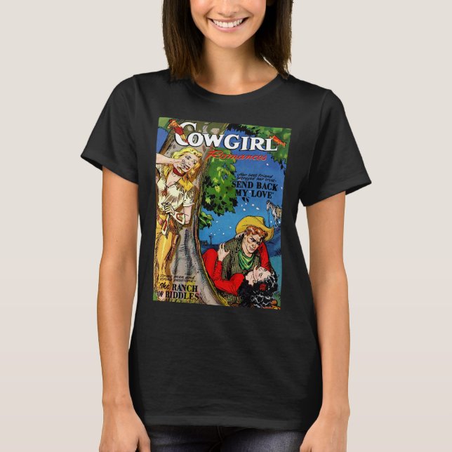 Camiseta Cowgirl Romance As Histórias em quadrinhos Da Vint (Frente)