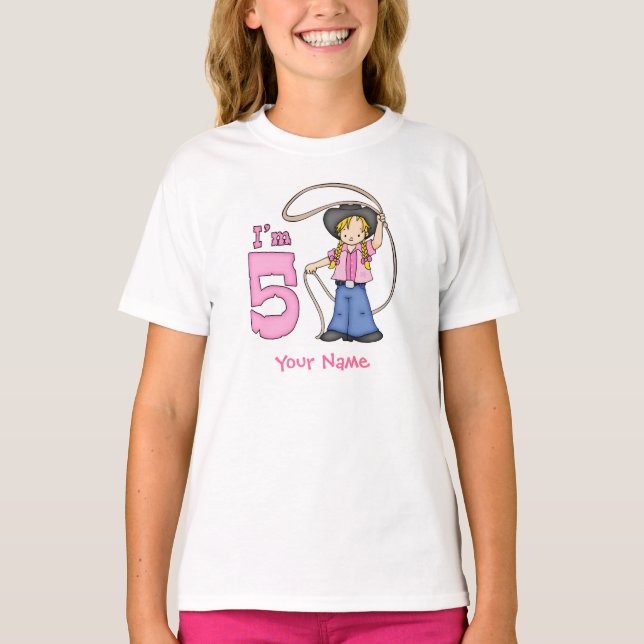 Camiseta Cowgirl Roper 5 Birthday Personalizada (Frente)