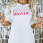 Camiseta Cowgirl Rosa Ficando Alvoroçada Festa de Solteira<br><div class="desc">Este design apresenta uma palavra retro funky que diz: Ficando Alvoroçada. Perfeito para celebrar o Último Disco ou Último Rodeio da Noiva! Veja a coleção completa para mais itens correspondentes!</div>