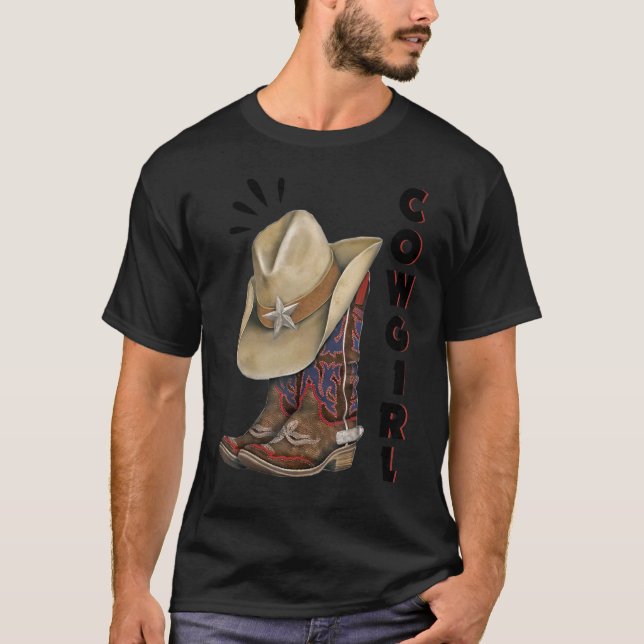Camiseta Cowgirl Western Boots Hat Spurs Meninas Criança Ju (Frente)