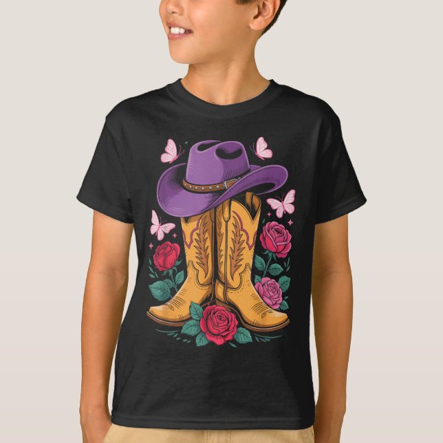 Camiseta Cowgirl Western Cowboy Hat Boots With Roses Countr (Frente)