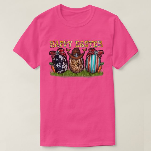 Camiseta Cowhide Leopard Ovos de Páscoa Gemstone Cowboy Hat (Frente do Design)