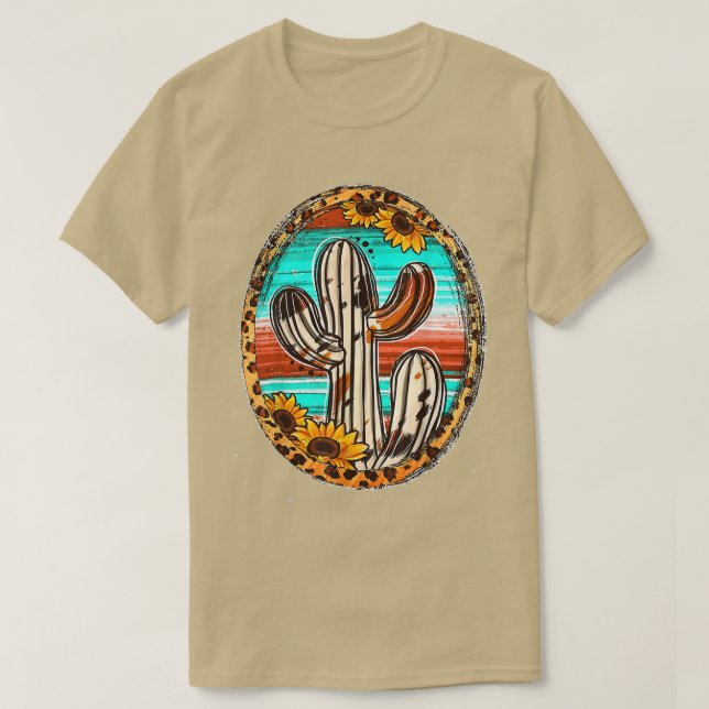 Camiseta Cowhide Teas Cactus Serape Western Rodeo Cowgirl H (Frente do Design)