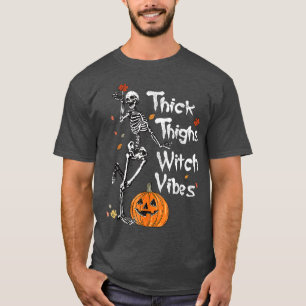 Camiseta Coxas grossas Bruxas Vibes Esqueleto Pumpkin Fall