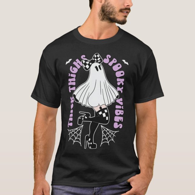 Camiseta Coxas grossas Víblias bonitas Ghost Halloween (Frente)