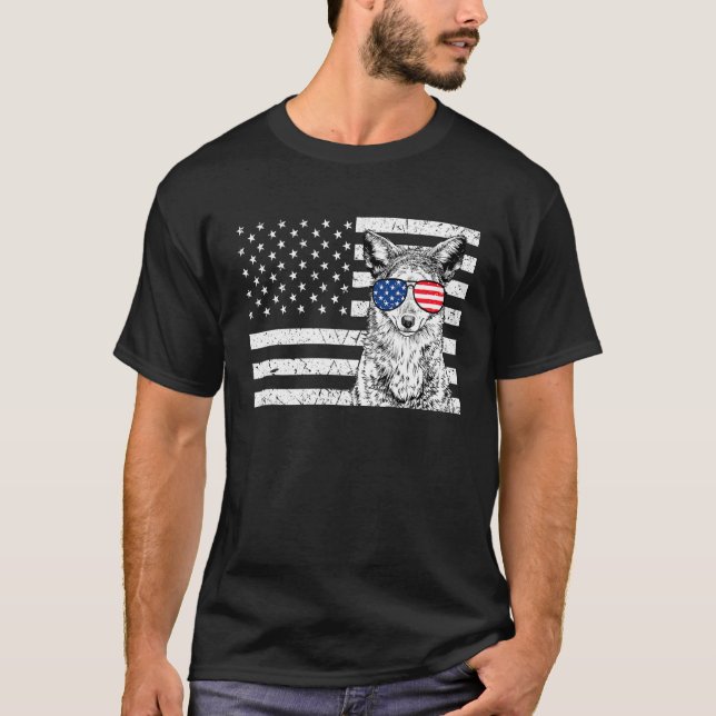 Camiseta Coyote 4th of July Animal US American Flag Wolf Pa (Frente)