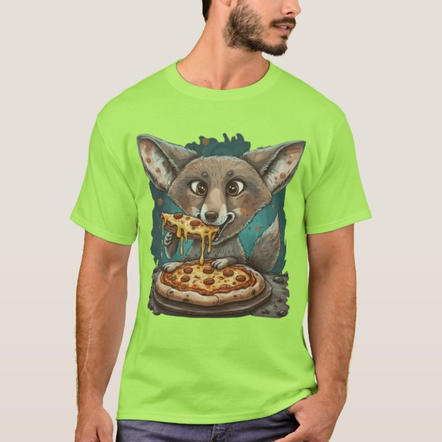 Camiseta Coyote engraçado comendo pizza (Frente)