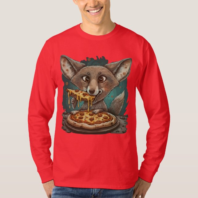 Camiseta Coyote engraçado comendo pizza (Frente)