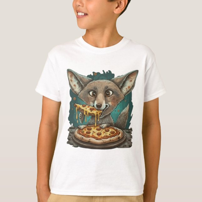 Camiseta Coyote engraçado comendo pizza (Frente)